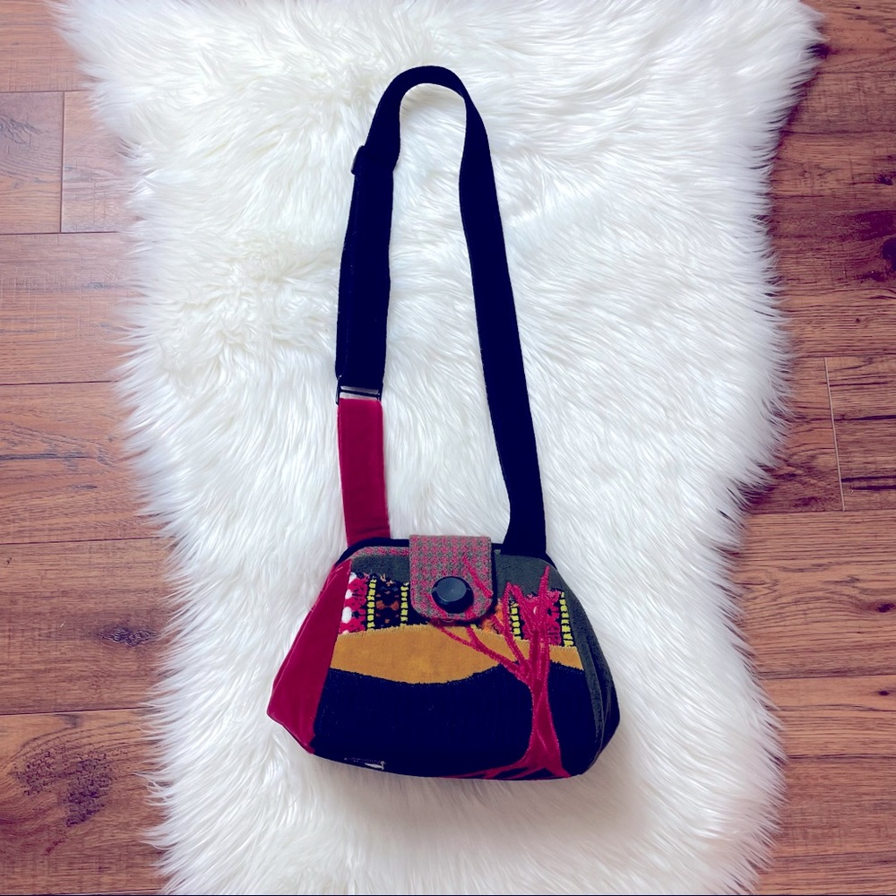 Range of Emotion Crossbody Red Cut Velvet and Vintage Trim Series Hobo Purse NWT